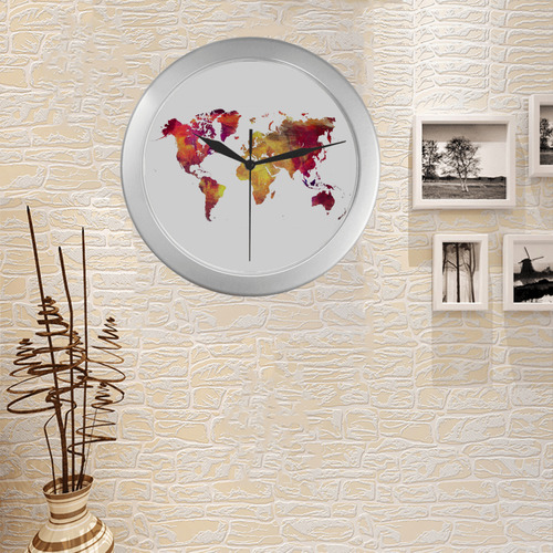 world map 13 Silver Color Wall Clock