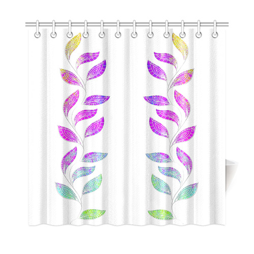 BORDER LEAVES TENDRIL Watercolor Colored White Shower Curtain 72"x72"