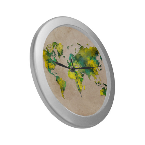 world map 11 Silver Color Wall Clock