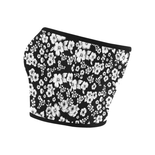 Fine Flowers Pattern Solid Black White Bandeau Top
