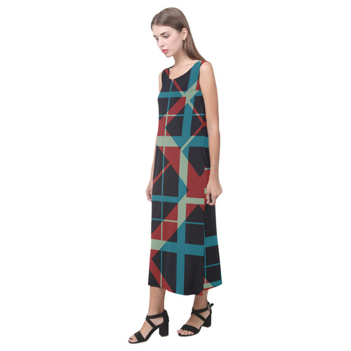 Plaid I stylish plaid pattern evening social outing Phaedra Sleeveless Open Fork Long Dress (Model D08)