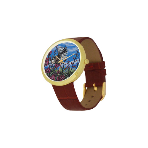 Fantail Women's Golden Leather Strap Watch(Model 212)