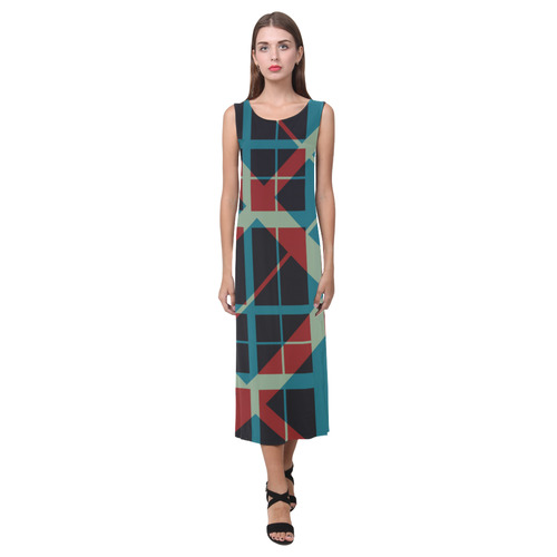 Plaid I stylish plaid pattern evening social outing Phaedra Sleeveless Open Fork Long Dress (Model D08)