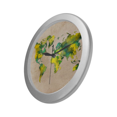 world map 11 Silver Color Wall Clock