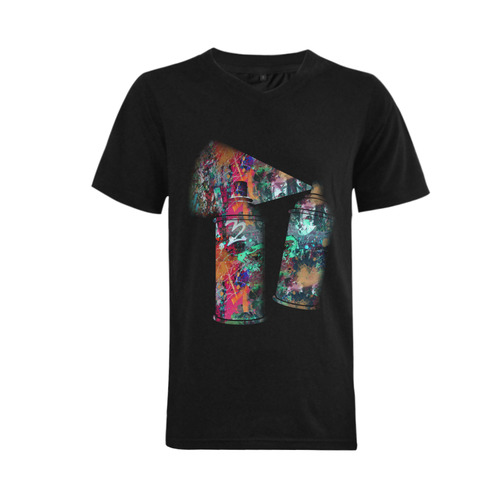 Graffiti and Paint Splatter Two Spray Cans Men's V-Neck T-shirt  Big Size(USA Size) (Model T10)