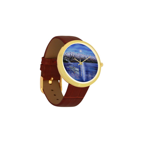 Queenstown moonlight Women's Golden Leather Strap Watch(Model 212)