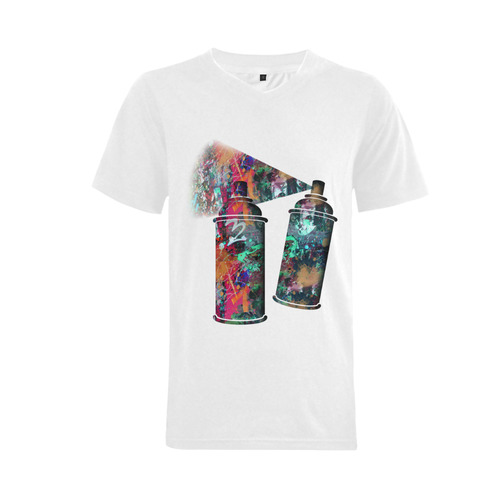 Graffiti and Paint Splatter Two Spray Cans Men's V-Neck T-shirt  Big Size(USA Size) (Model T10)