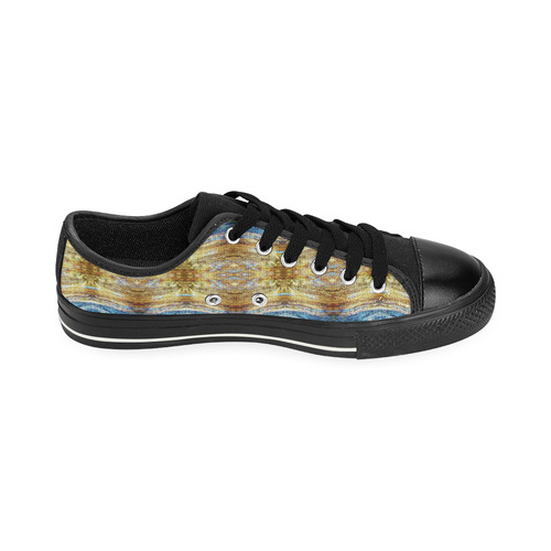 Gold and Blue Elegant Pattern Canvas Women's Shoes/Large Size (Model 018)
