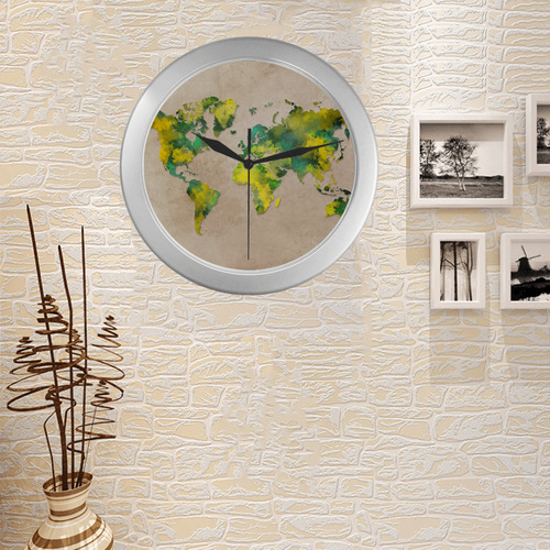 world map 11 Silver Color Wall Clock