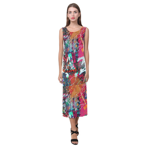 Graffiti Wall and Paint Splatter Phaedra Sleeveless Open Fork Long Dress (Model D08)