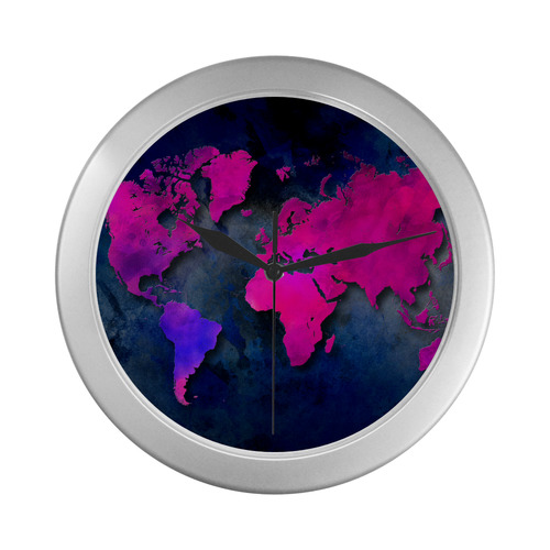 world map 14 Silver Color Wall Clock