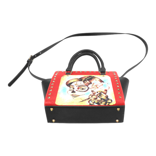 Sugar Skull Girl Rivet Shoulder Handbag (Model 1645)