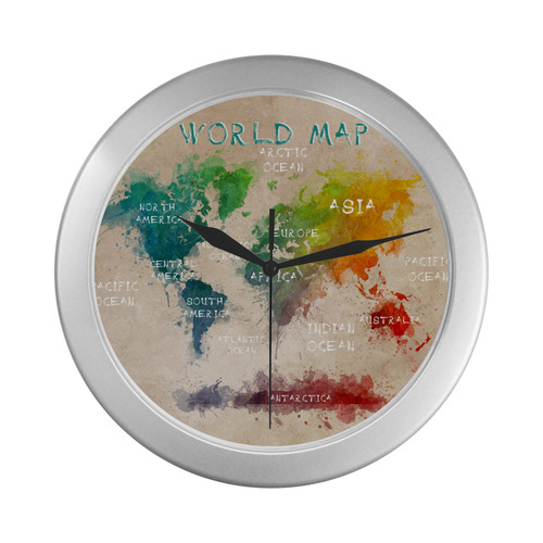 world map Silver Color Wall Clock