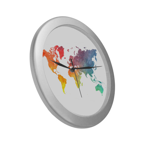 world map 15 Silver Color Wall Clock