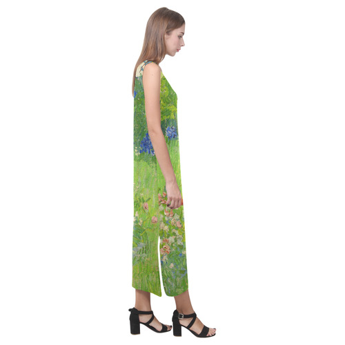 Van Gogh Daubigny's Garden Fine Nature Art Phaedra Sleeveless Open Fork Long Dress (Model D08)