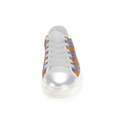 Gray Orange Stripes Pattern Canvas Women's Shoes/Large Size (Model 018)