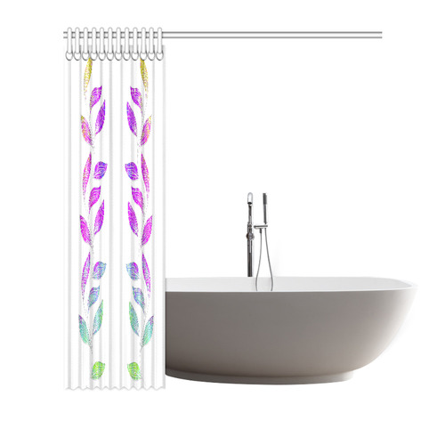 BORDER LEAVES TENDRIL Watercolor Colored White Shower Curtain 72"x72"