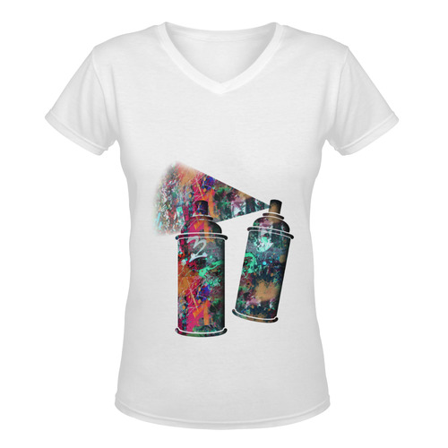 Graffiti and Paint Splatter Two Spray Cans Women's Deep V-neck T-shirt (Model T19)
