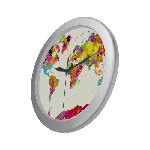 world map Silver Color Wall Clock