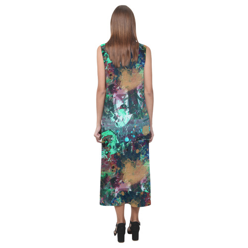 Graffiti Wall and Paint Splatter Phaedra Sleeveless Open Fork Long Dress (Model D08)