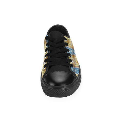 Gold and Blue Elegant Pattern Canvas Women's Shoes/Large Size (Model 018)