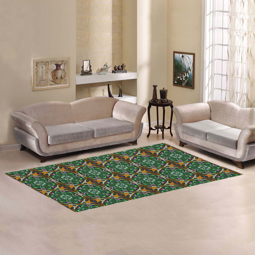 Green and Brown Floral Area Rug 7'x3'3''