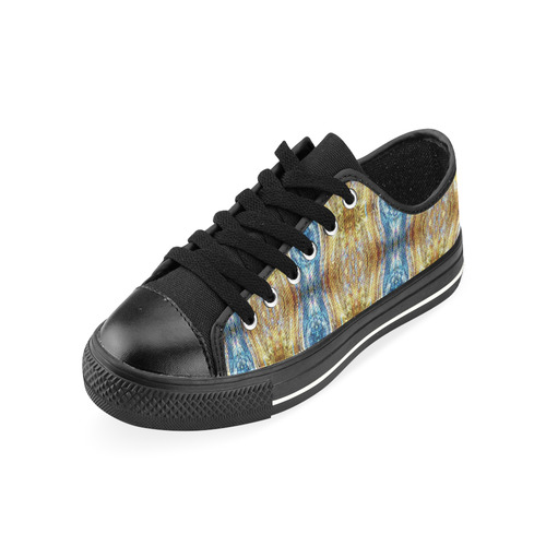 Gold and Blue Elegant Pattern Canvas Women's Shoes/Large Size (Model 018)