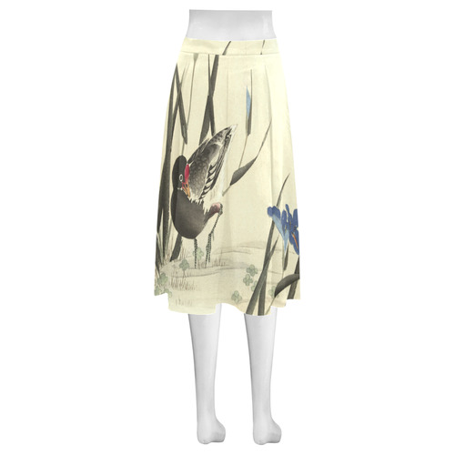 Oriental Bird, iris flowers, Japanese woodcut, Mnemosyne Women's Crepe Skirt (Model D16)