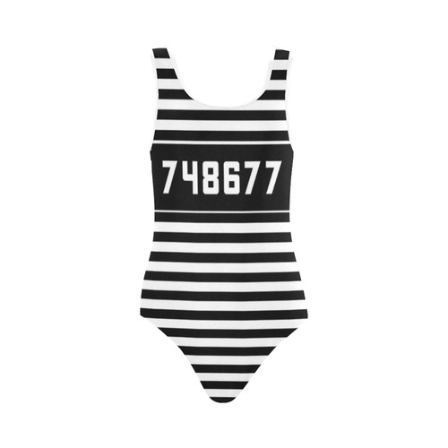 Black and White Stripes Vest One Piece Swimsuit (Model S04)