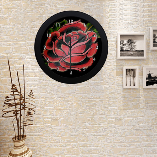 Rose Tattoo Vintage Floral Flower Art Circular Plastic Wall clock