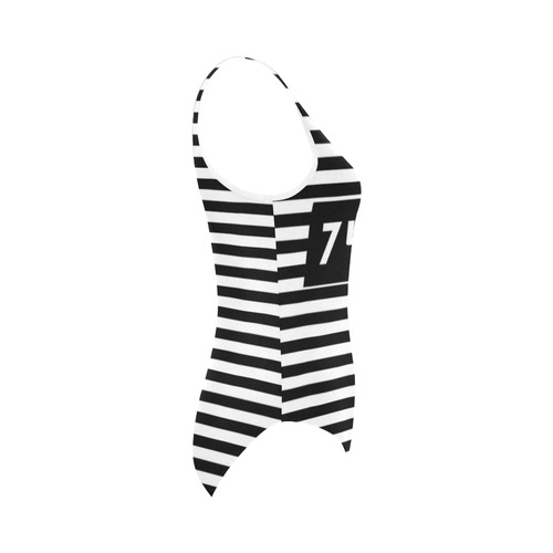 Black and White Stripes Vest One Piece Swimsuit (Model S04)