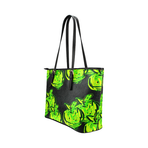 Zappy Green Apples Leather Tote Bag/Large (Model 1651)