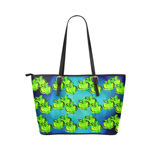 Zappy Green Apples Leather Tote Bag/Large (Model 1651)