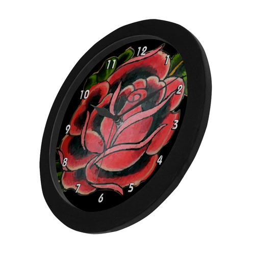 Rose Tattoo Vintage Floral Flower Art Circular Plastic Wall clock