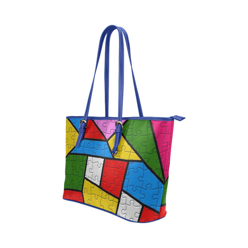 Puzzle Dream by Popart Leather Tote Bag/Large (Model 1651)