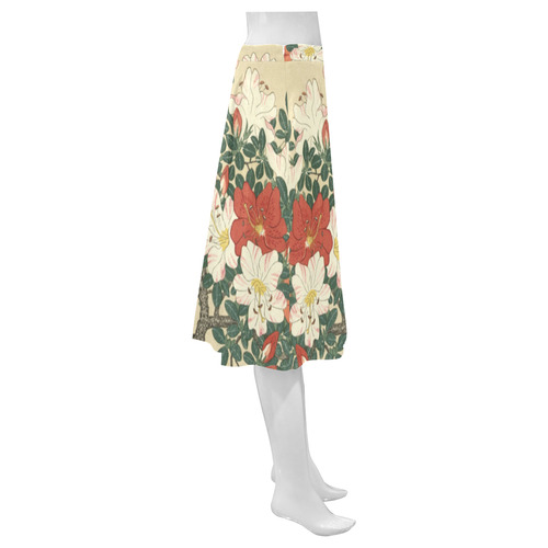 Azalea flowers, Japanese woodcut print, Mnemosyne Women's Crepe Skirt (Model D16)