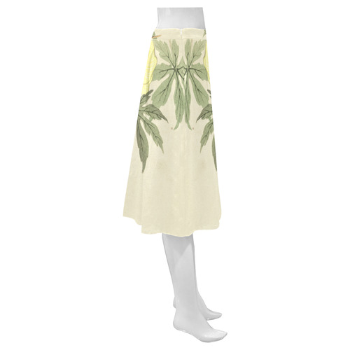 Bird with yellow flowers, oriental Woodcut Print Mnemosyne Women's Crepe Skirt (Model D16)