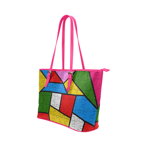 Puzzle Dream by Popart Leather Tote Bag/Large (Model 1651)