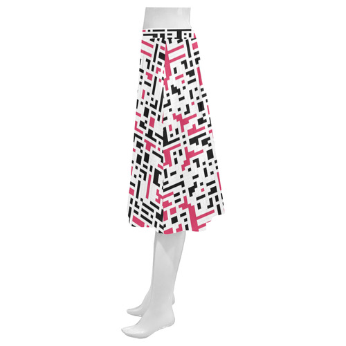 Red and Black Pixels Mnemosyne Women's Crepe Skirt (Model D16)