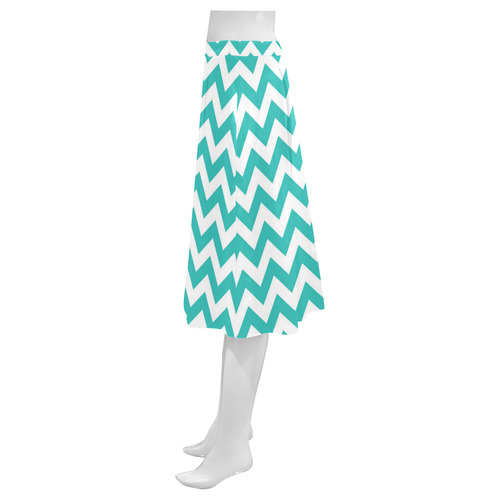 Turquoise zigzag chevron pattern Mnemosyne Women's Crepe Skirt (Model D16)