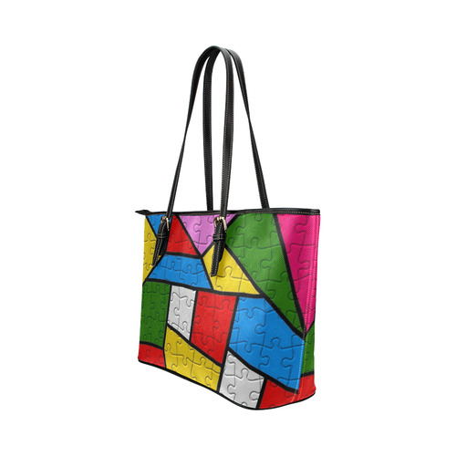 Puzzle Dream by Popart Leather Tote Bag/Small (Model 1651)