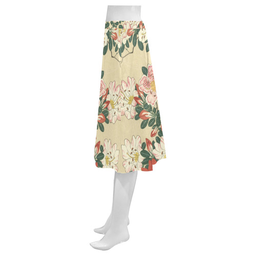 Azalea flowers, Japanese woodcut print, Mnemosyne Women's Crepe Skirt (Model D16)