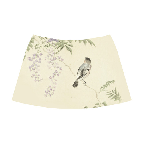 Oriental Bird purple flowers, Japanese woodcut, Mnemosyne Women's Crepe Skirt (Model D16)