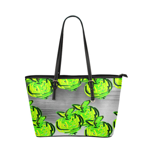 Zappy Green Apples Leather Tote Bag/Large (Model 1651)