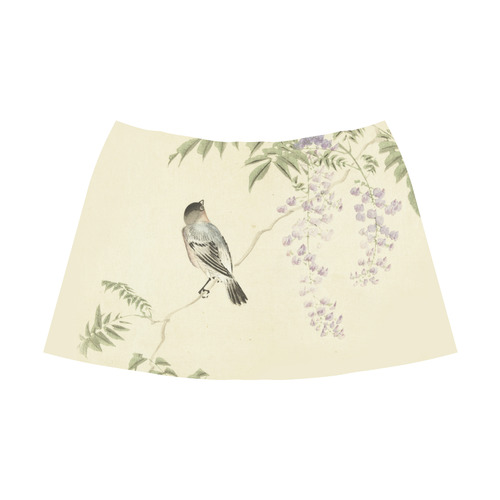 Oriental Bird purple flowers, Japanese woodcut, Mnemosyne Women's Crepe Skirt (Model D16)