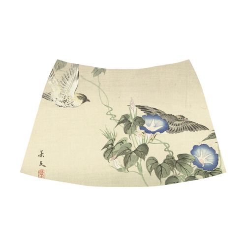 Oriental Birds and blue flowers, Japanese woodcut, Mnemosyne Women's Crepe Skirt (Model D16)