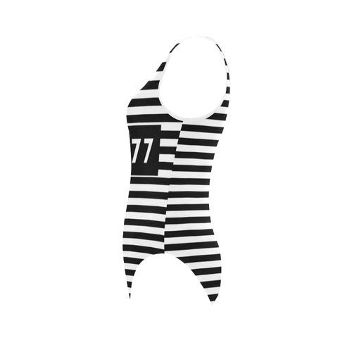 Black and White Stripes Vest One Piece Swimsuit (Model S04)