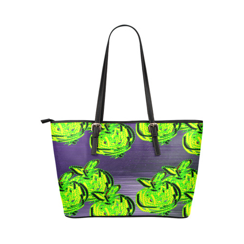 Zappy Green Apples Leather Tote Bag/Large (Model 1651)