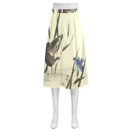 Oriental Bird, iris flowers, Japanese woodcut, Mnemosyne Women's Crepe Skirt (Model D16)
