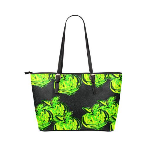 Zappy Green Apples Leather Tote Bag/Large (Model 1651)